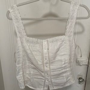 Free People White Eyelet Lacy Cropped Tank size L